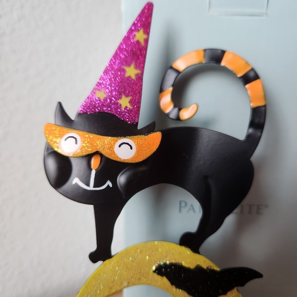 Halloween PartyLite Charmed Cat Tealight Votive Candle Holder Sparkly Witch Moon - Picture 5 of 10